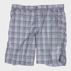 PGA Tour Mens Shorts Size 38 White Gray Beige Check 100% Polyester